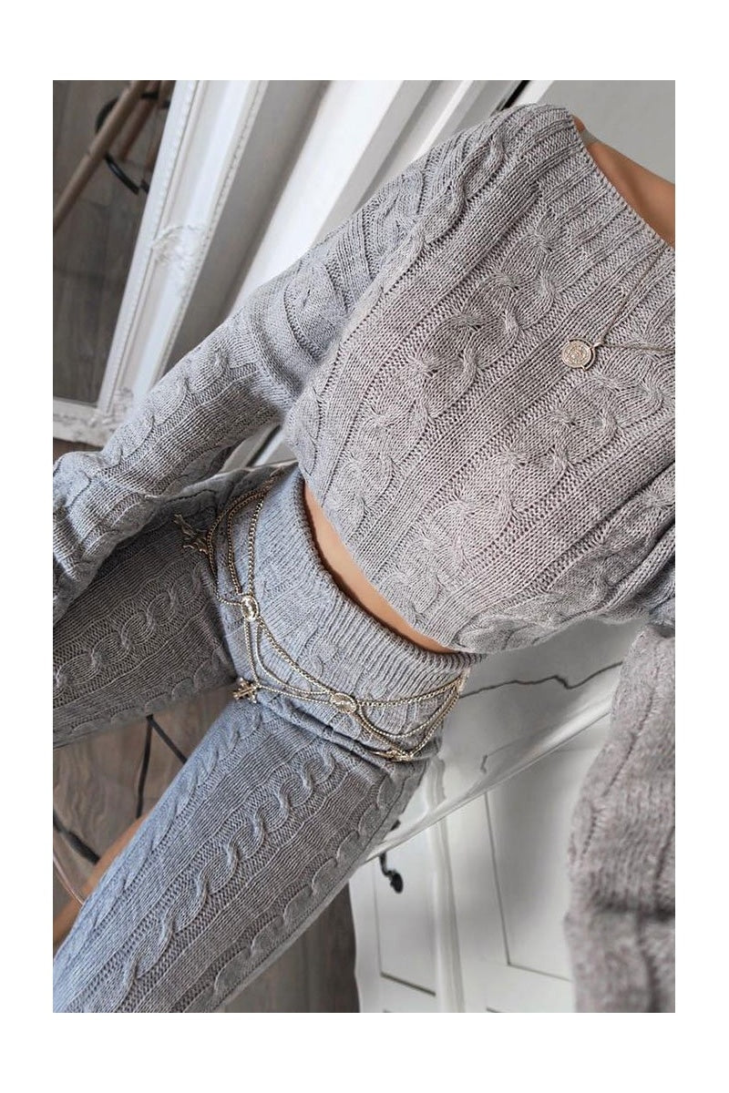 Grey Cable Knit Jogger Lounge Set
